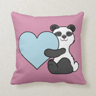 Valentine's Day Panda Bear with Light Blue Heart Throw Pillow