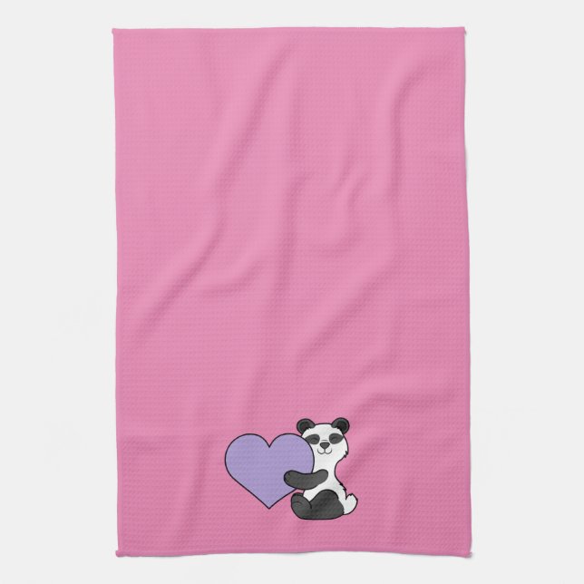 Valentine's Day Panda Bear with Light Purple Heart Towel (Vertical)