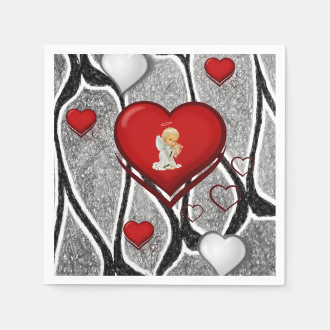 Valentine's Day Paper Napkins, Angel Napkins (Front)