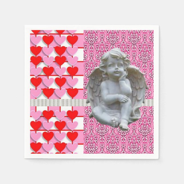 Valentine's Day Paper Napkins, Angel Napkins (Front)