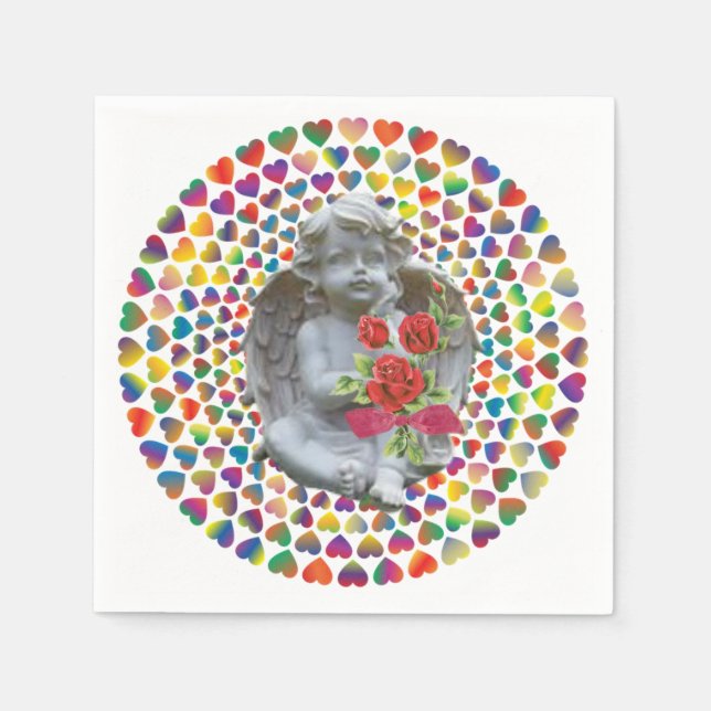 Valentine's Day Paper Napkins, Angel Napkins (Front)