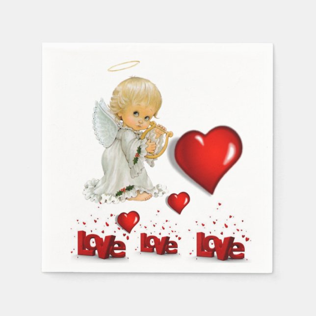 Valentine's Day Paper Napkins, Angel Napkins (Front)