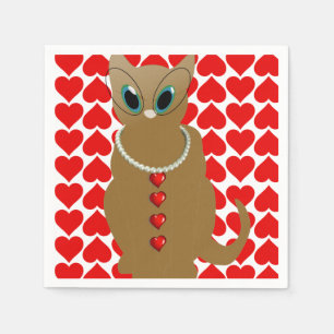 Valentine's Day Paper Napkins, Cat Napkins