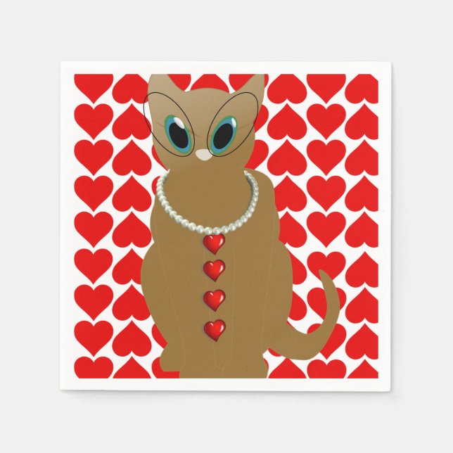 Valentine's Day Paper Napkins, Cat Napkins (Front)