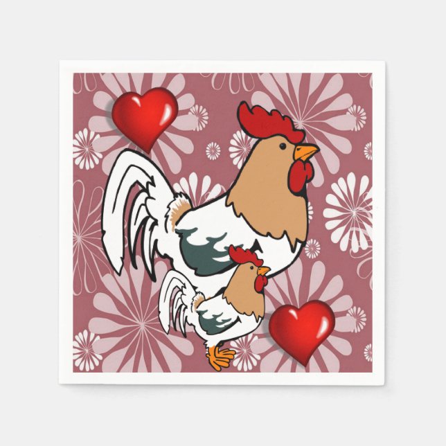 Valentine's Day Paper Napkins, Chicken Napkins (Front)