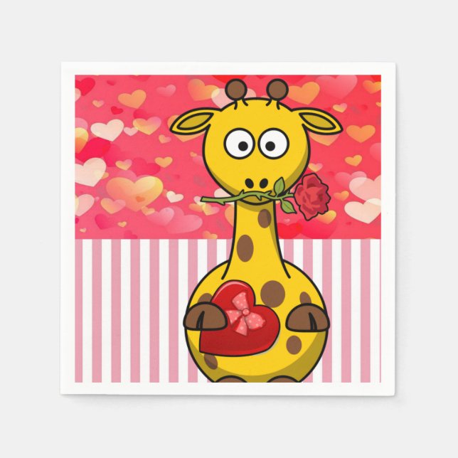 Valentine's Day Paper Napkins, Giraffe Napkins (Front)