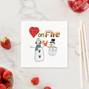 Valentine's Day Paper Napkins, Heart Fire Snowman Napkins