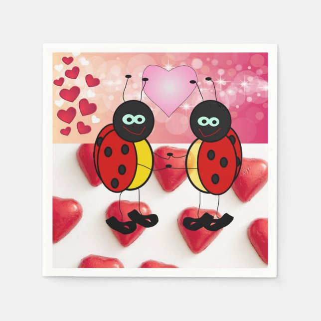 Valentine's Day Paper Napkins, Ladybug Napkins (Front)