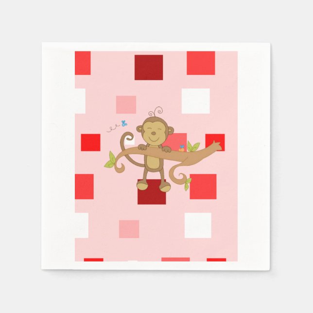 Valentine's Day Paper Napkins, Monkey Napkins (Front)