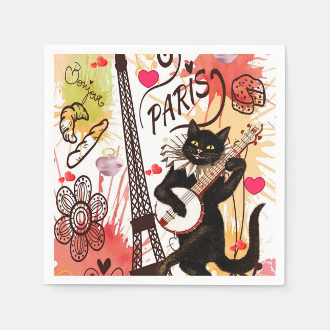 Valentine's Day Paper Napkins, Paris France Napkins (Front)