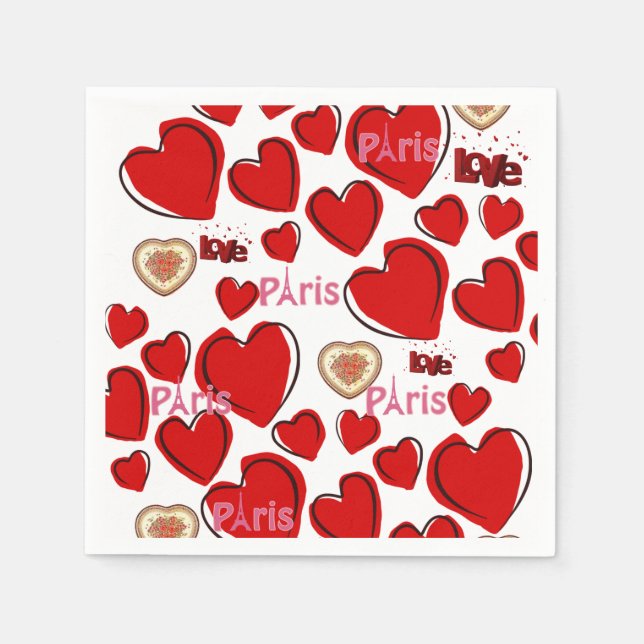 Valentine's Day Paper Napkins, Paris France Napkins (Front)