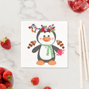 Valentine's Day Paper Napkins, Penguin Hearts Napkins