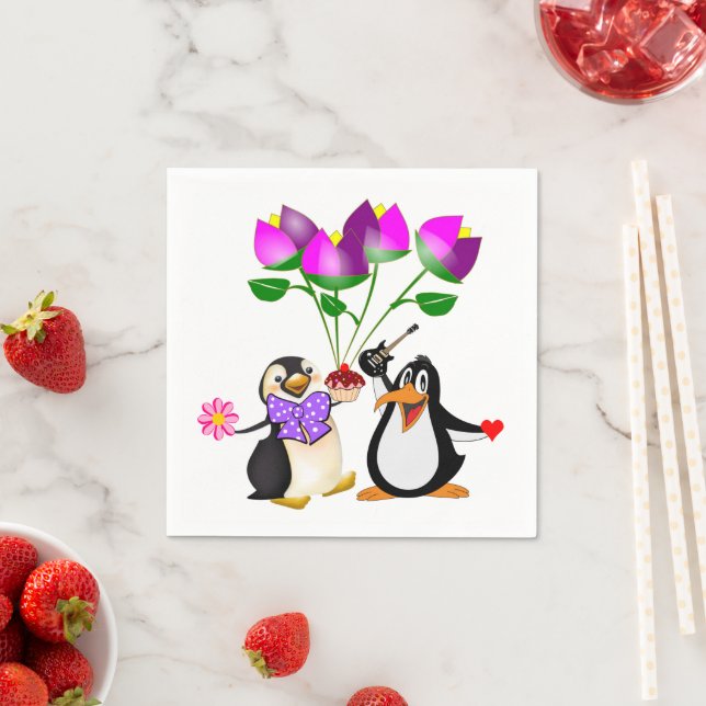 Valentine's Day Paper Napkins, Penguin Hearts Napkins (Insitu)