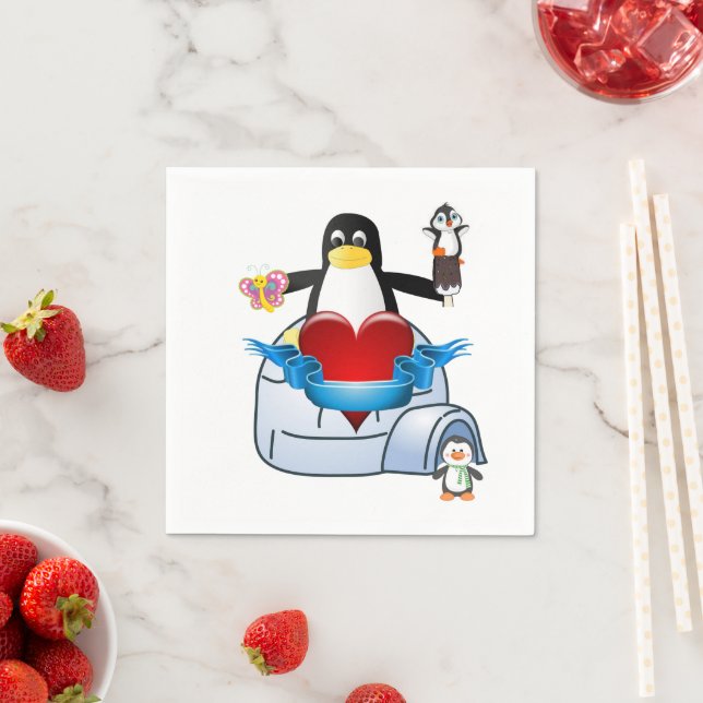 Valentine's Day Paper Napkins, Penguin Hearts Napkins (Insitu)