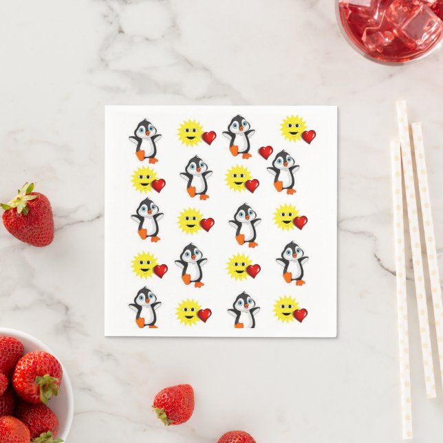 Valentine's Day Paper Napkins, Penguin Hearts Napkins (Insitu)