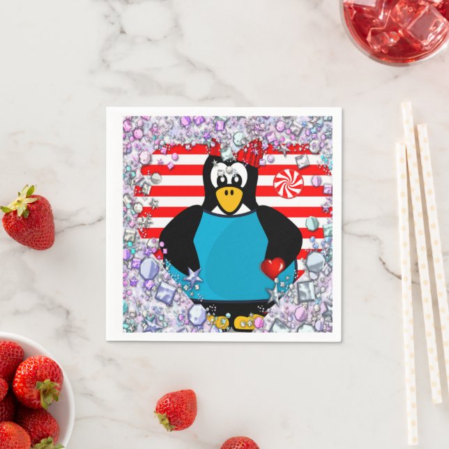 Valentine's Day Paper Napkins, Penguin Hearts Napkins (Insitu)