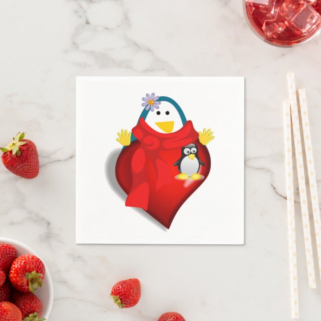 Valentine's Day Paper Napkins, Penguin Hearts Napkins (Insitu)