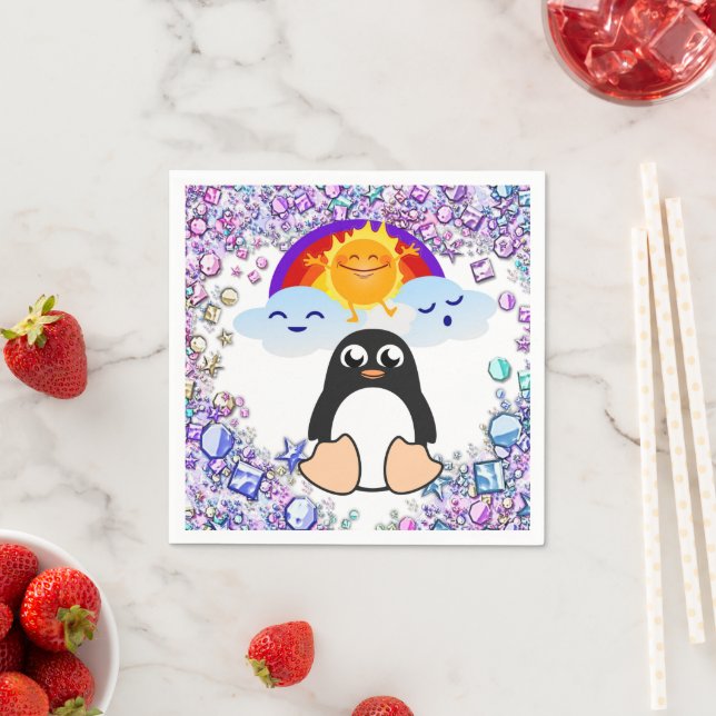 Valentine's Day Paper Napkins, Penguin Hearts Napkins (Insitu)