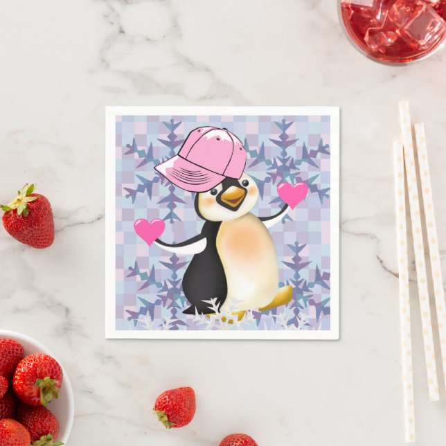 Valentine's Day Paper Napkins, Penguin Hearts Napkins (Insitu)