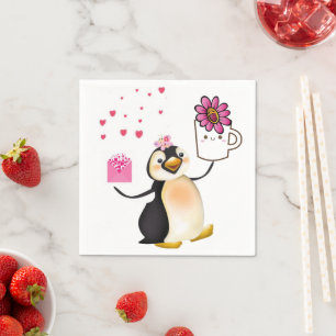 Valentine's Day Paper Napkins, Penguin Hearts Napkins