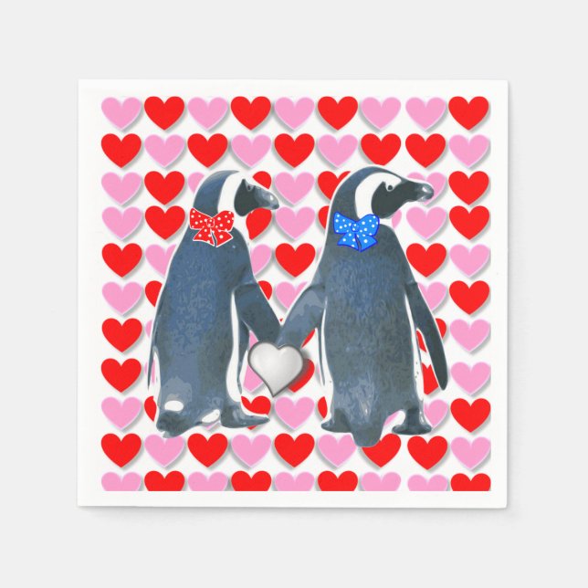 Valentine's Day Paper Napkins, Penguin Napkins (Front)