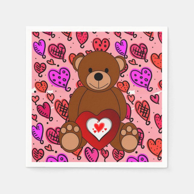 Valentine's Day Paper Napkins, Teddy Bear Napkins (Front)