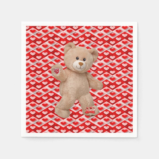 Valentine's Day Paper Napkins, Teddy Bear Napkins (Front)
