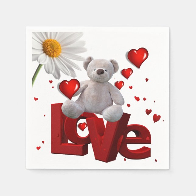 Valentine's Day Paper Napkins, Teddy Bear Napkins (Front)