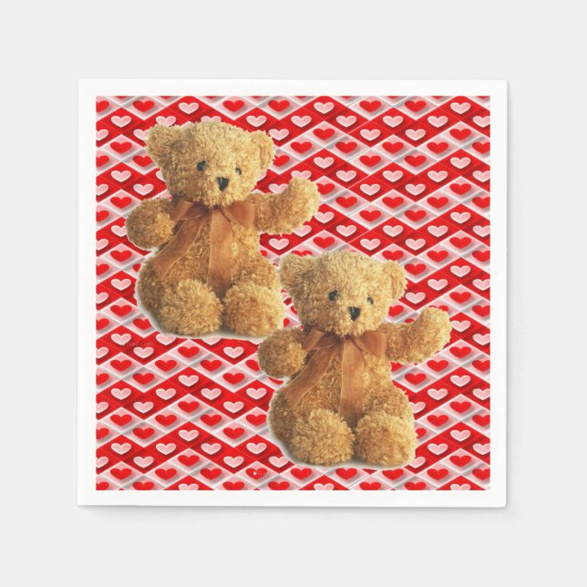 Valentine's Day Paper Napkins, Teddy Bear Napkins (Front)
