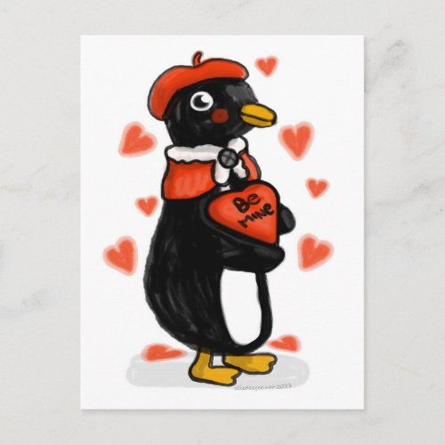 Valentines Day Parisian Penguin Postcard