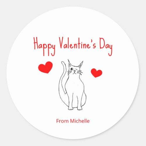 Valentines Day Party Classroom Cute Cat Hearts   Classic Round Sticker