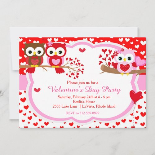 Valentines Day Party Cute Valentine Owls Invitation