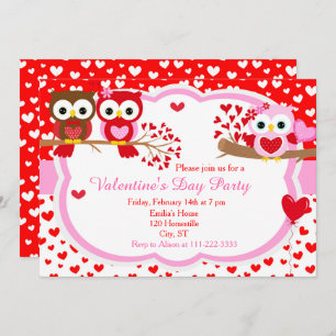 Valentines Day Party Cute Valentine Owls Invitation