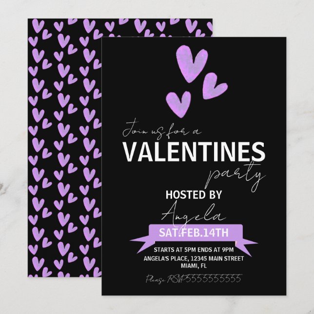 Valentines Day Party Event Watercolor Heart Invitation (Front/Back)