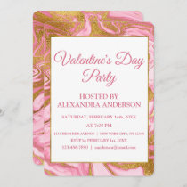 Valentine's Day Party Gold Foil & Hot Pink Marble Invitation