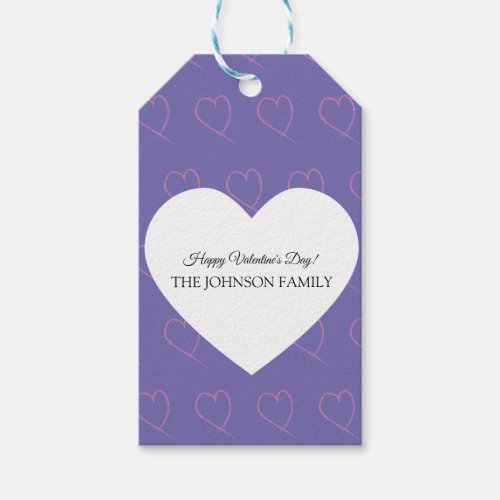 Valentines Day Party Hand Drawn Hearts Purple Gift Tags