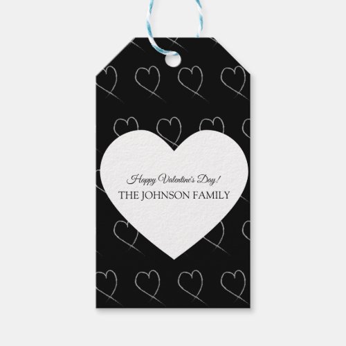 Valentines Day Party Hand Drawn Hearts White Gray Gift Tags