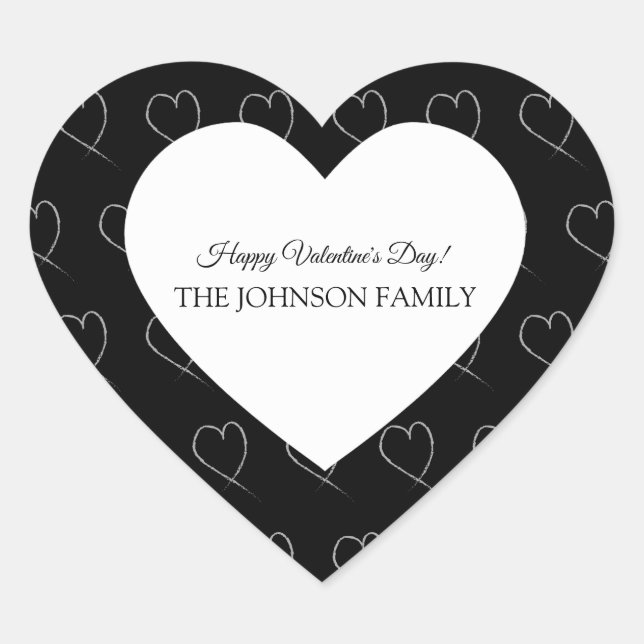 Valentines Day Party Hand Drawn Hearts White Gray Heart Sticker (Front)