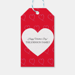 Valentines Day Party Hand Drawn Hearts White Red Gift Tags