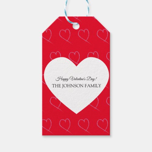 Valentines Day Party Hand Drawn Hearts White Red Gift Tags