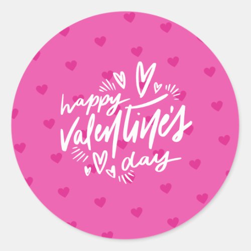 Valentines Day Party Hot Pink Hearts Classic Round Sticker