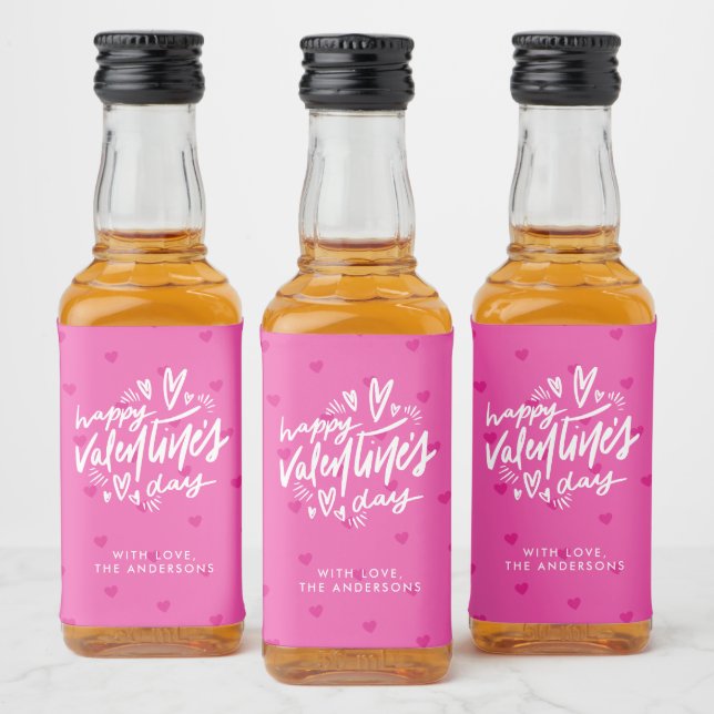 Valentine's Day Party Hot Pink Hearts Liquor Bottle Label (Bottles)