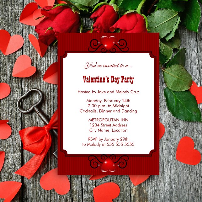 Valentine's Day Party Invitation (Valentine's Day party invitation front view.)