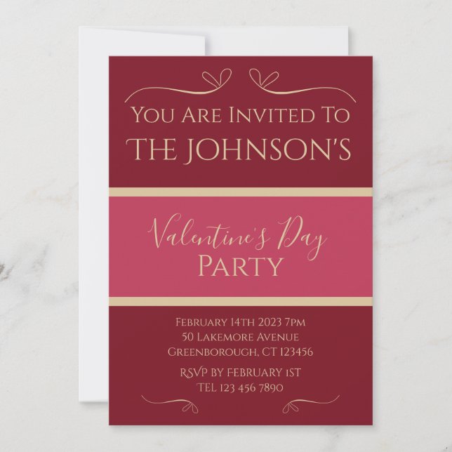 Valentines Day Party Invitation Burgundy Pink Gold (Front)