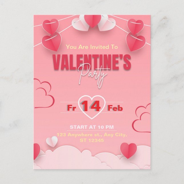 Valentine's Day Party Invitation Postcard (Front)
