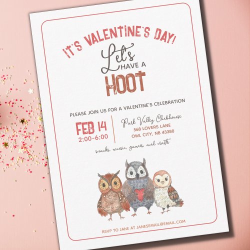 Valentines Day Party Owl Themed Invitation