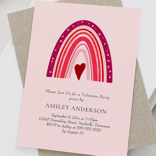 Valentines Day Party Pink Boho Rainbow  Invitation