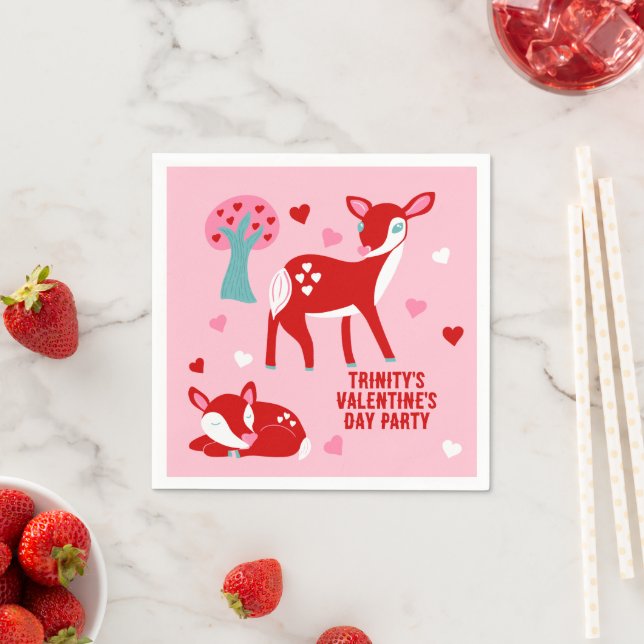 Valentines Day Party Pink Cute Deer Napkins (Insitu)