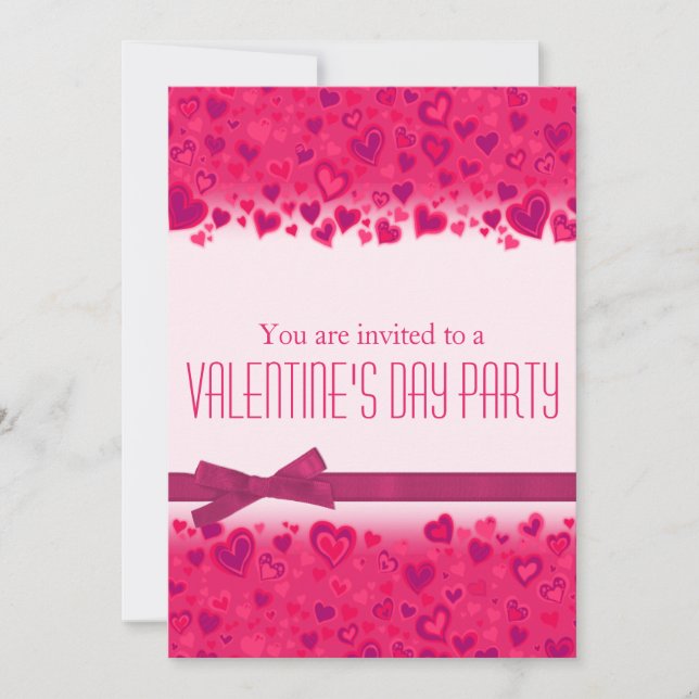 Valentine's day party pink hearts invitation (Front)