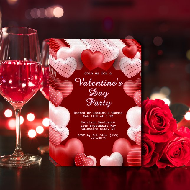 Valentine's Day Party Pink & Red Love Hearts Flyer (Valentine's Day Party Pink & Red Love Hearts Invitation)